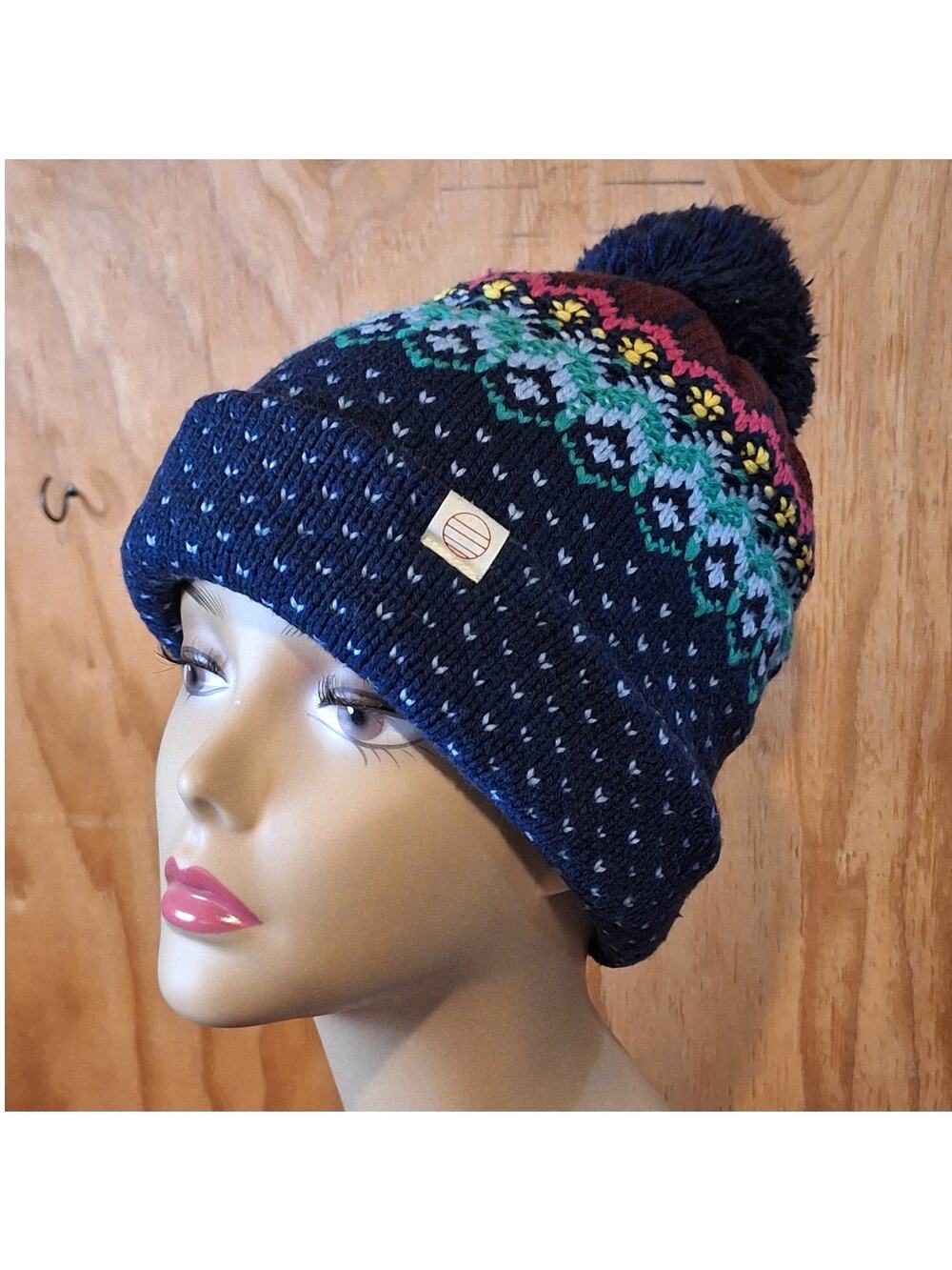 Marine Layer Beanie Women's OS Fair Isle Pom Classic Preppy Cozycore Outdoor